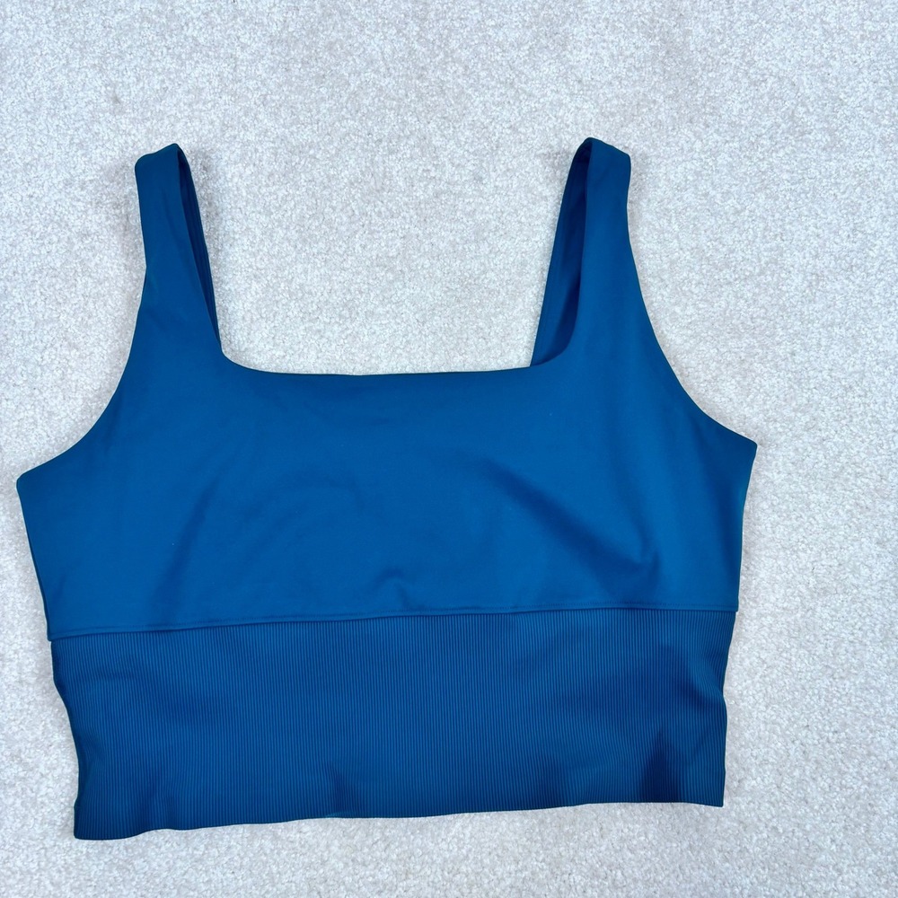 TravisMathew MoveKnit Sports Bra Reflecting Pond Blue‎ Square Neck Ribbed XL NWT